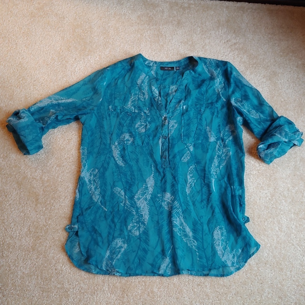 Apt 9 sheer teal blue 3/4 sleeve tunic top